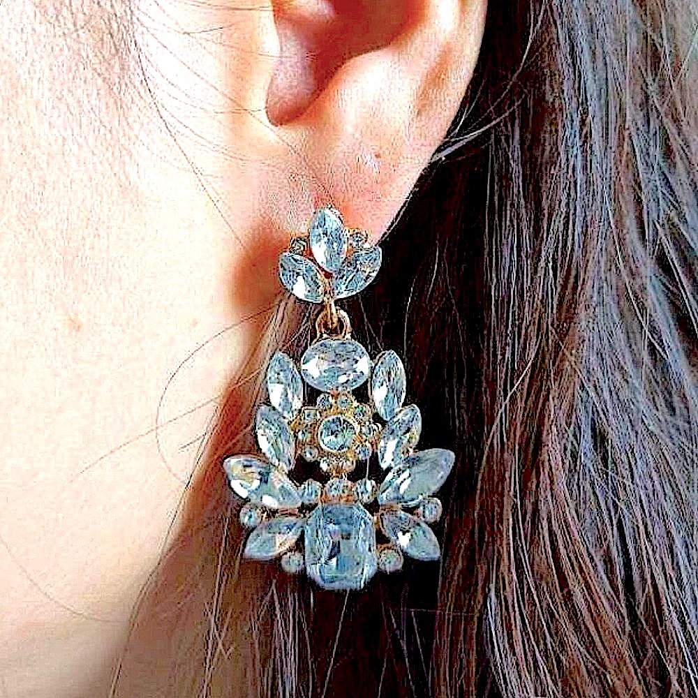 NWT Boutique Bridal Couture Statement Earrings Gemstone Rhinestone